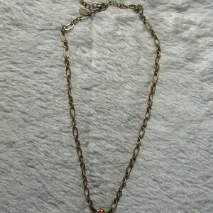 Lia Sophia Sunbaked Gold Chain w/ Coral Pendant & Yellow stone near clasp 16”